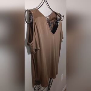Michael Kors Brown V-Neck Topwith Peekaboo Shoulders